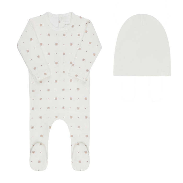 Baby Girl Footie & Beanie – Ivory Girl – Geometric Floral