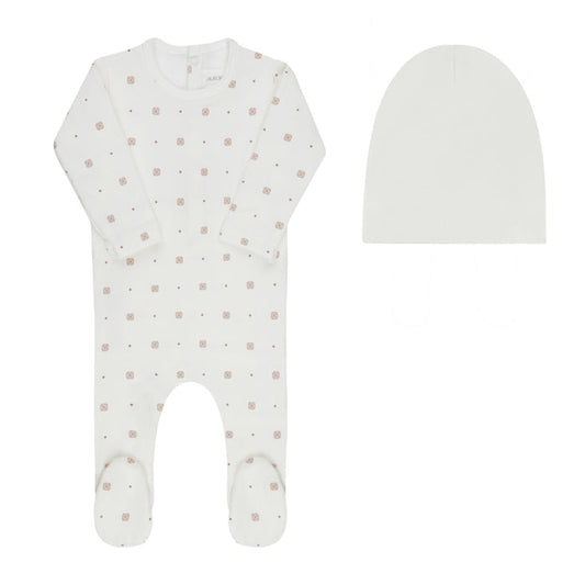 Baby Girl Footie & Beanie – Ivory Girl – Geometric Floral