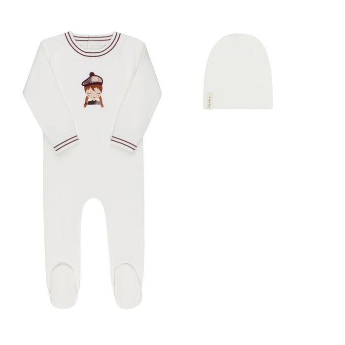 Baby Girl Footie & Beanie – Ivory Pink – French Terry Scottish