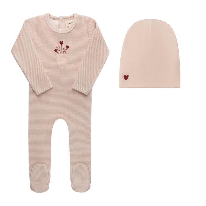 Baby Girl Footie & Beanie – Ivory Pink – Stripe