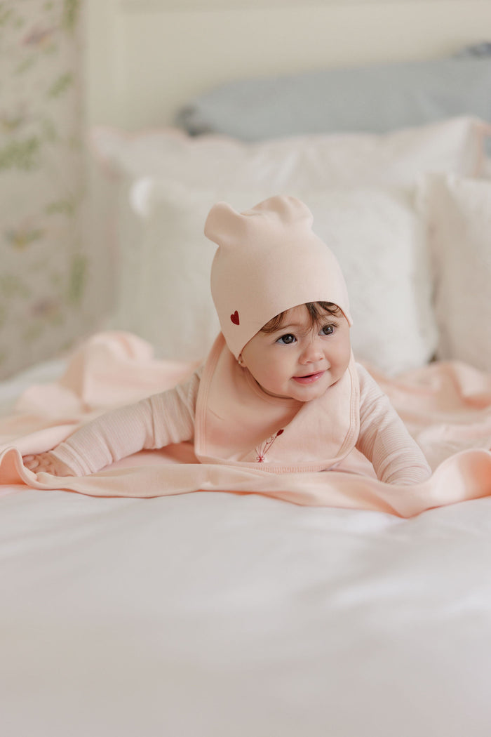 Baby Girl Footie & Beanie – Ivory Pink – Stripe