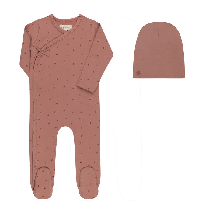 Baby Girl Footie & Beanie – Pink – Clover Print