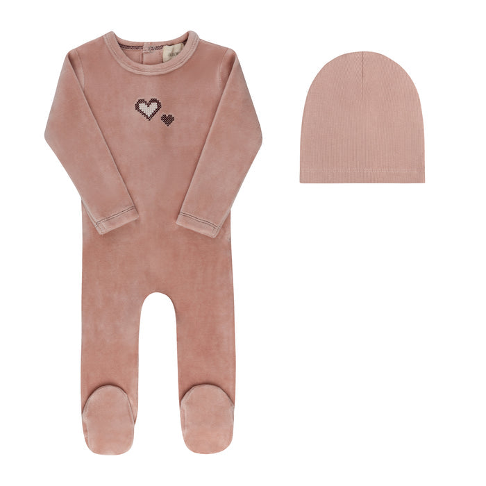 Baby Girl Footie & Beanie – Pink – Cross Stitch