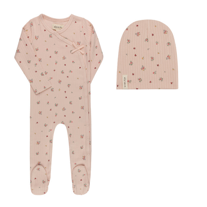 Baby Girl Footie & Beanie – Pink Floral – Printed Floral Star