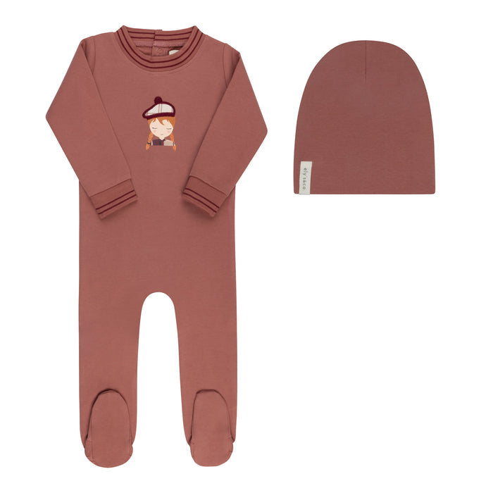Baby Girl Footie & Beanie – Pink – French Terry Scottish
