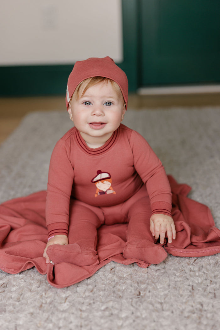 Baby Girl Footie & Beanie – Pink – French Terry Scottish