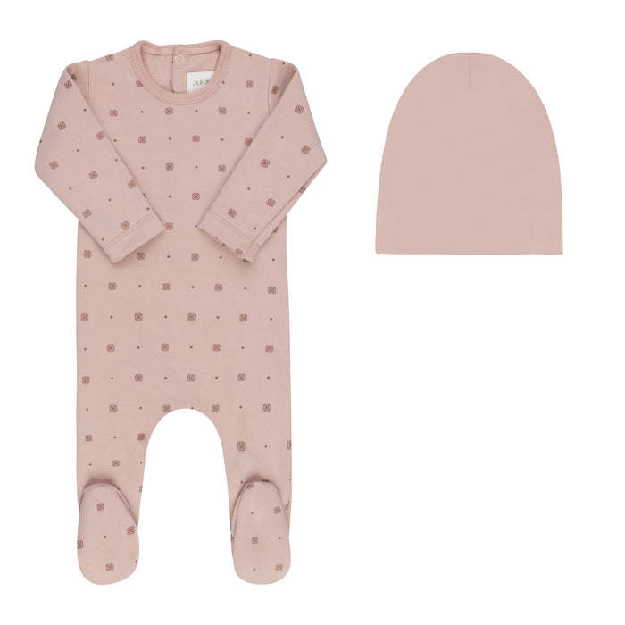 Baby Girl Footie & Beanie – Pink – Geometric Floral