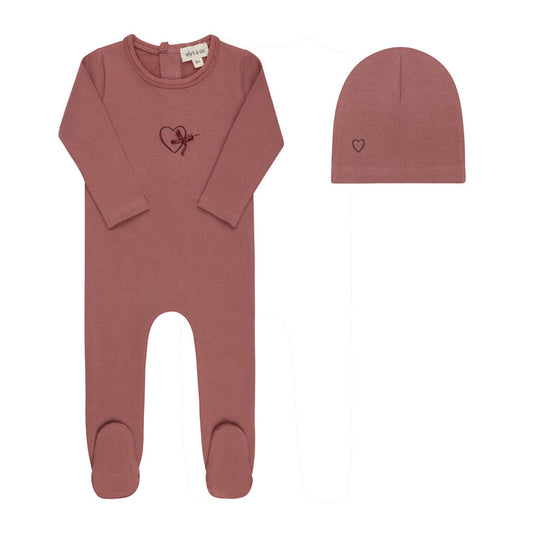 Baby Girl Footie & Beanie – Pink – Heart & Star