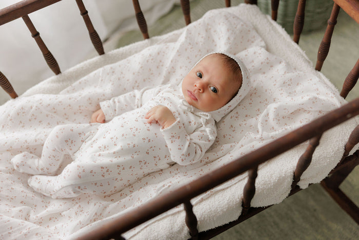 Baby Girl Footie & Bonnet – Ivory Girl – Floral Leaf