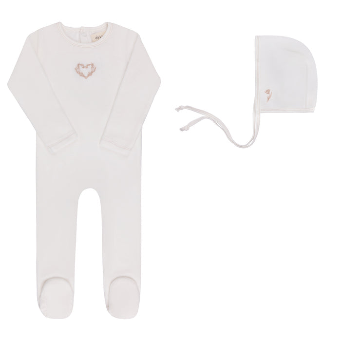 Baby Girl Footie & Bonnet – Ivory Girl – Metallic Wreath
