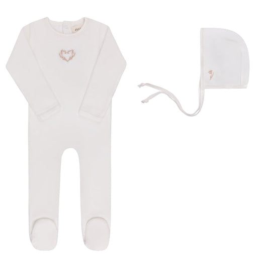 Baby Girl Footie & Bonnet – Ivory Girl – Metallic Wreath