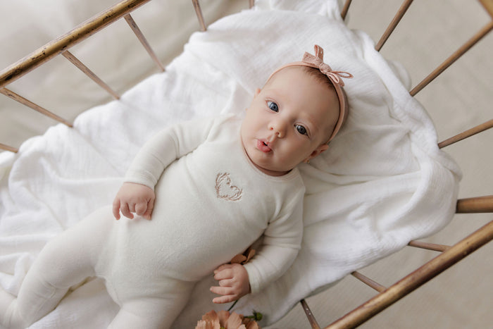 Baby Girl Footie & Bonnet – Ivory Girl – Metallic Wreath