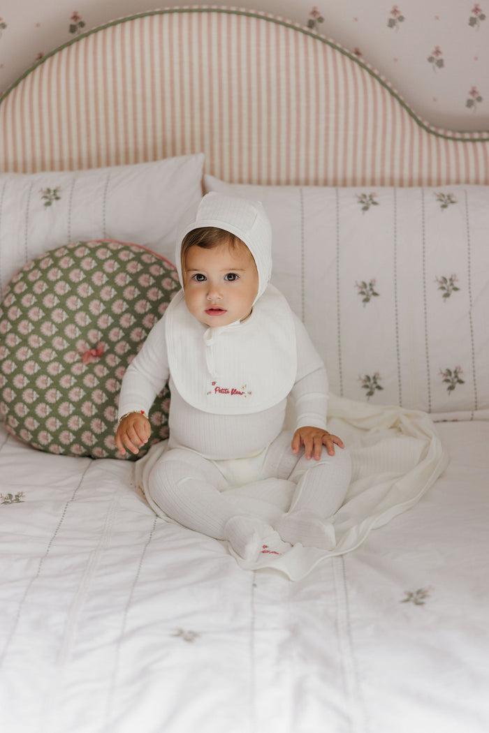 Baby Girl Footie & Bonnet – Ivory Pink – Floral Star Embroidered Collar