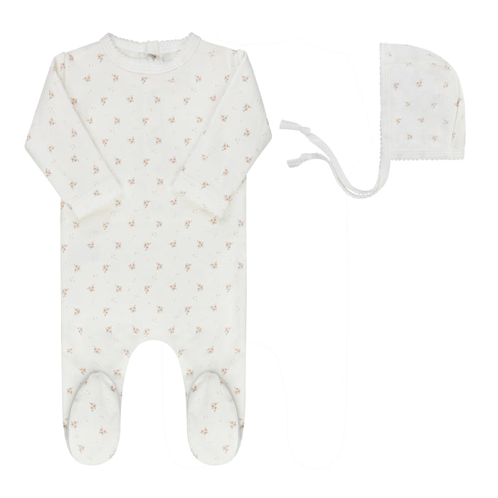 Baby Girl Footie & Bonnet – Ivory Pink – Rosebud