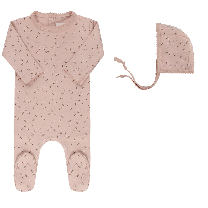 Baby Girl Footie & Bonnet – Pink – Floral Leaf
