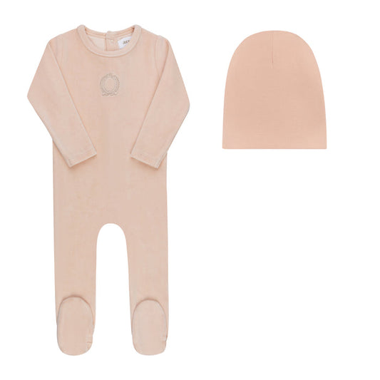 Baby Girl Footie & Bonnet – Pink – Metallic Crest