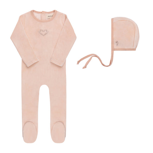 Baby Girl Footie & Bonnet – Pink – Metallic Wreath