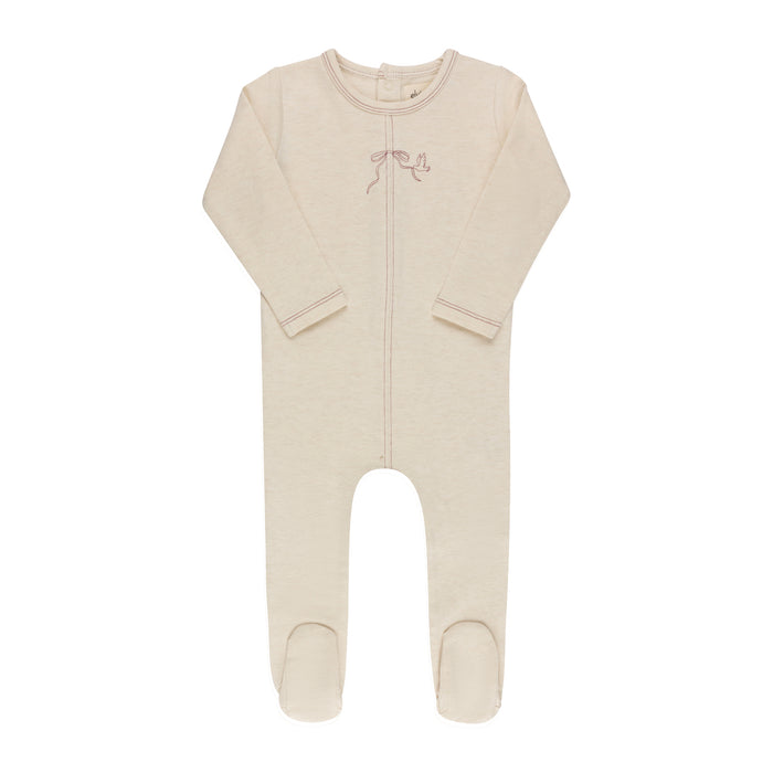 Baby Girl Footie – Cream Burgundy – Bird Seam