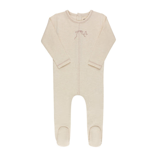 Baby Girl Footie – Cream Burgundy – Bird Seam