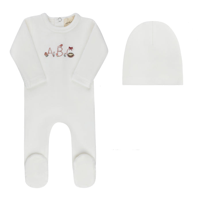 Baby Girl Footie & Hat – Ivory Girl – Embroidered ABC
