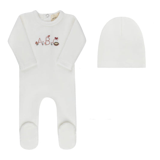 Baby Girl Footie & Hat – Ivory Girl – Embroidered ABC