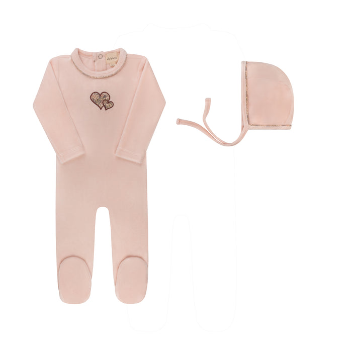 Baby Girl Footie & Hat – Pink – Embroidered Liberty