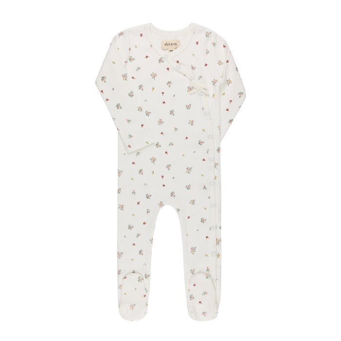 Baby Girl Footie – Ivory Floral – Printed Floral Star