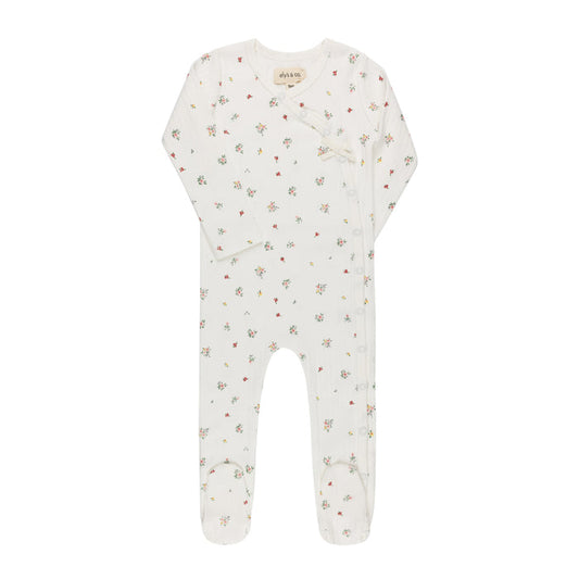 Baby Girl Footie – Ivory Floral – Printed Floral Star