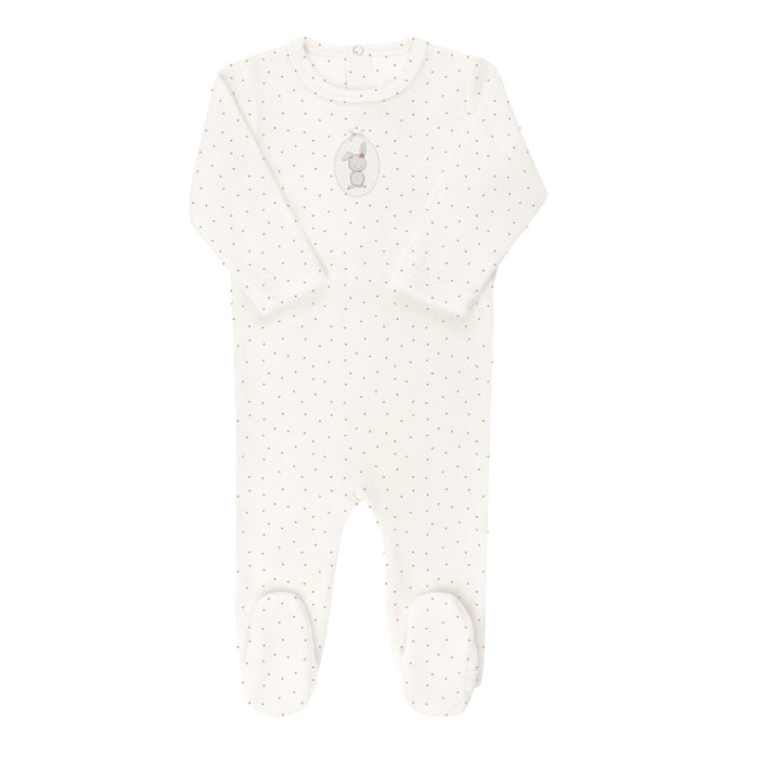 Baby Girl Footie – Ivory Girl – Bunny Pin Dot