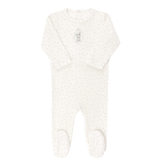 Baby Girl Footie – Ivory Girl – Bunny Pin Dot
