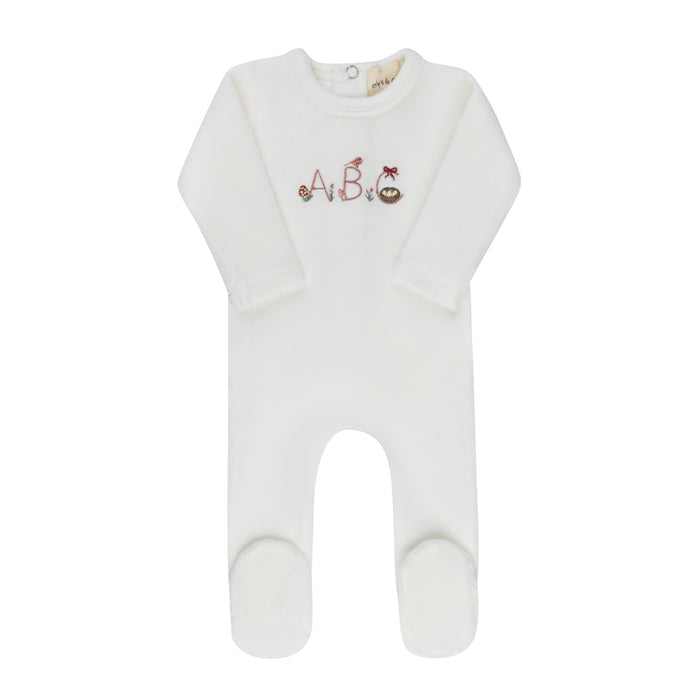 Baby Girl Footie – Ivory Girl – Embroidered ABC