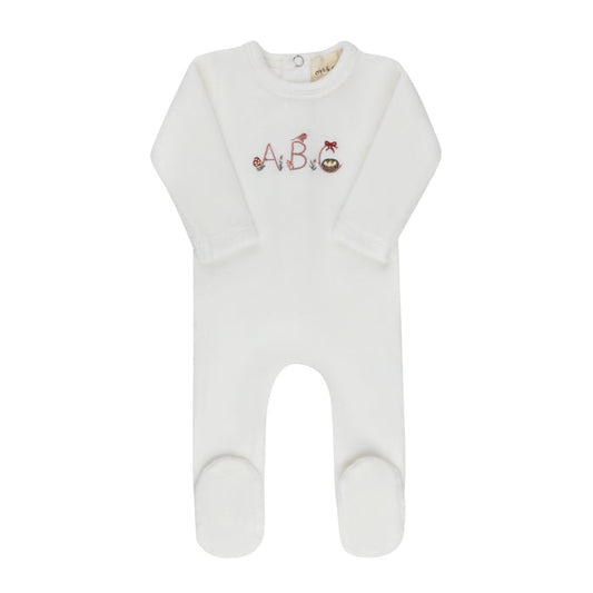 Baby Girl Footie – Ivory Girl – Embroidered ABC