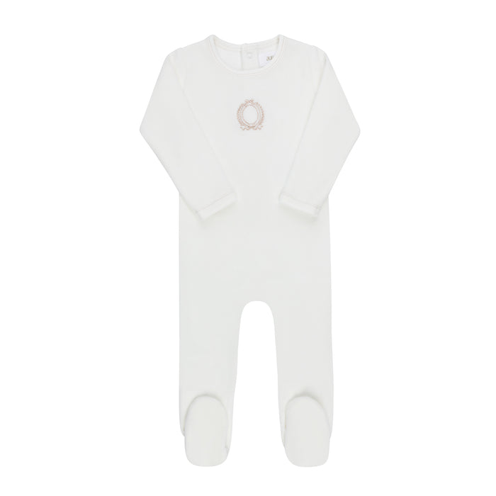 Baby Girl Footie – Ivory Girl – Metallic Crest