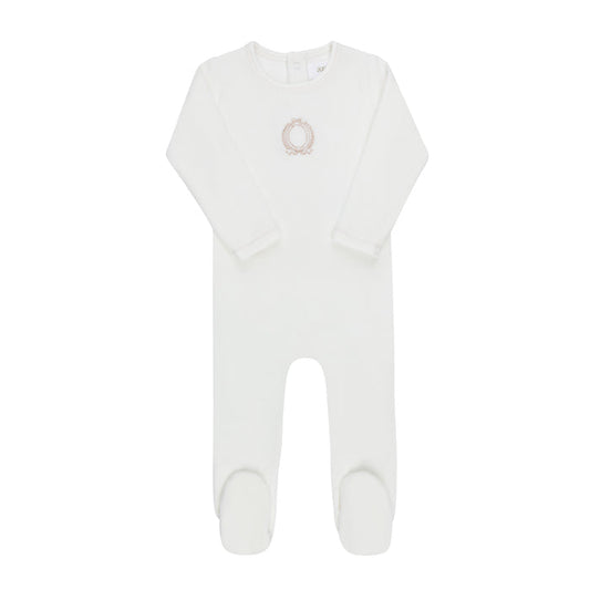 Baby Girl Footie – Ivory Girl – Metallic Crest