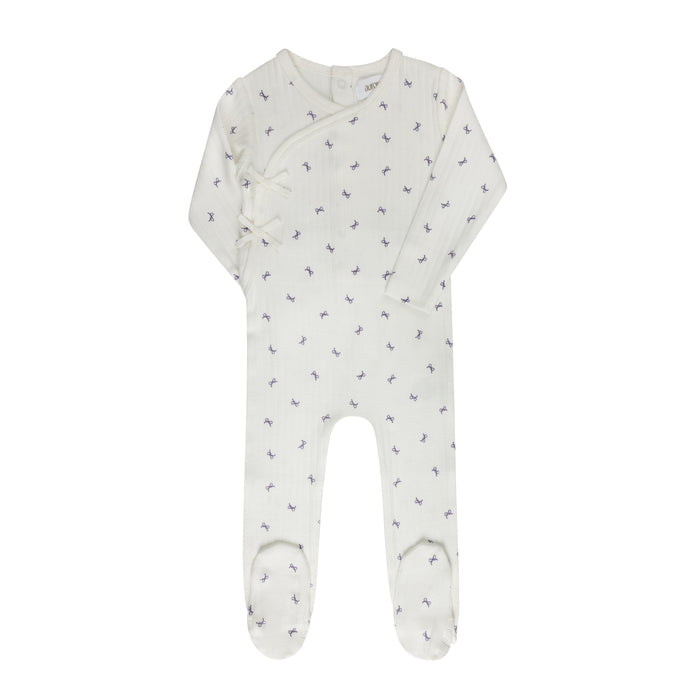 Baby Girl Footie – Ivory Lilac – Bow Pattern