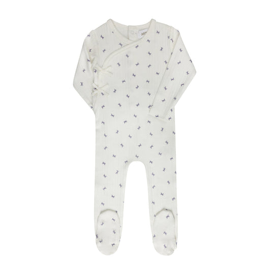 Baby Girl Footie – Ivory Lilac – Bow Pattern