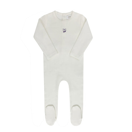 Baby Girl Footie – Ivory Lilac – Bow Print