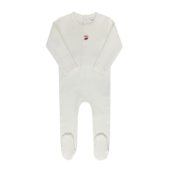 Baby Girl Footie – Ivory Pink – Bow Print