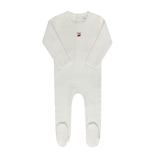 Baby Girl Footie – Ivory Pink – Bow Print