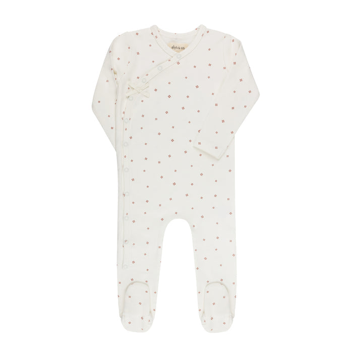 Baby Girl Footie – Ivory Pink – Clover Print