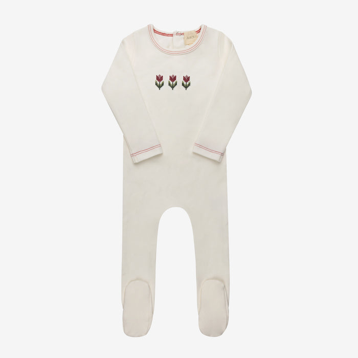 Baby Girl Footie – Ivory Pink – Cross Stitch Tulip