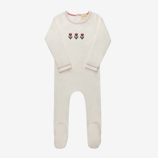 Baby Girl Footie – Ivory Pink – Cross Stitch Tulip