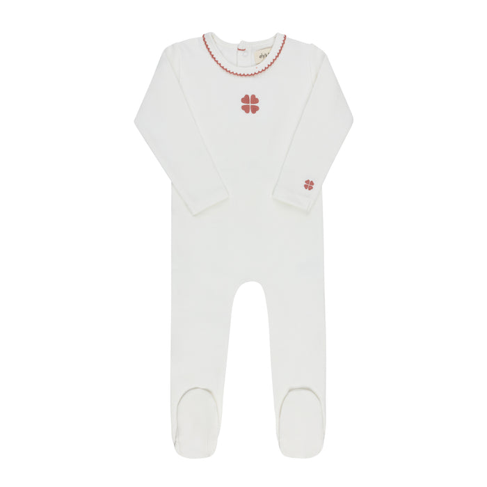 Baby Girl Footie – Ivory Pink – Embroidered Clover