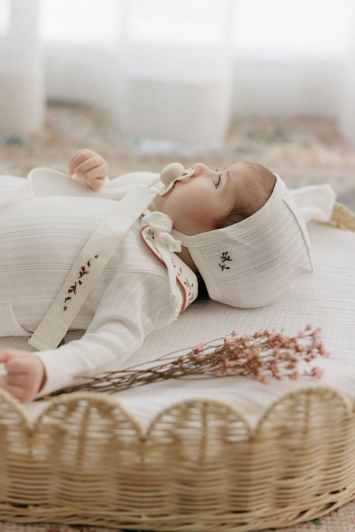 Baby Girl Footie – Ivory Pink – Embroidered Collar