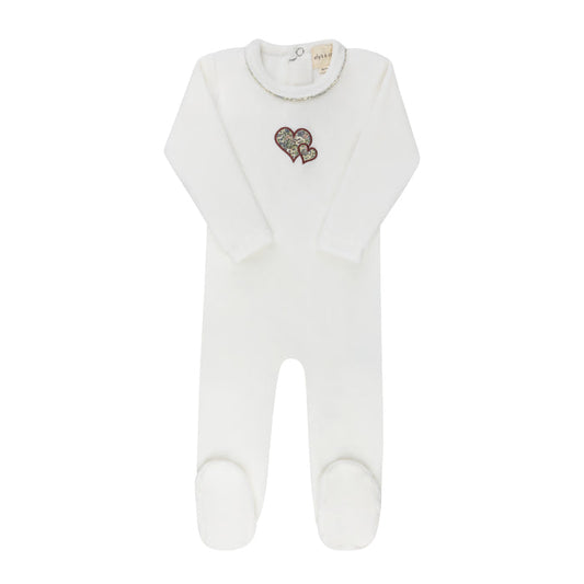 Baby Girl Footie – Ivory Pink – Embroidered Liberty