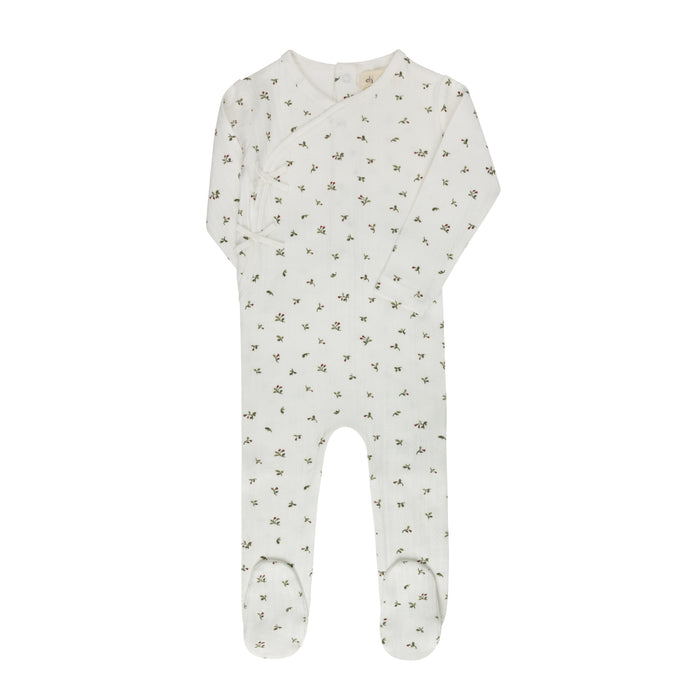 Baby Girl Footie – Ivory Pink – Floral Pointelle