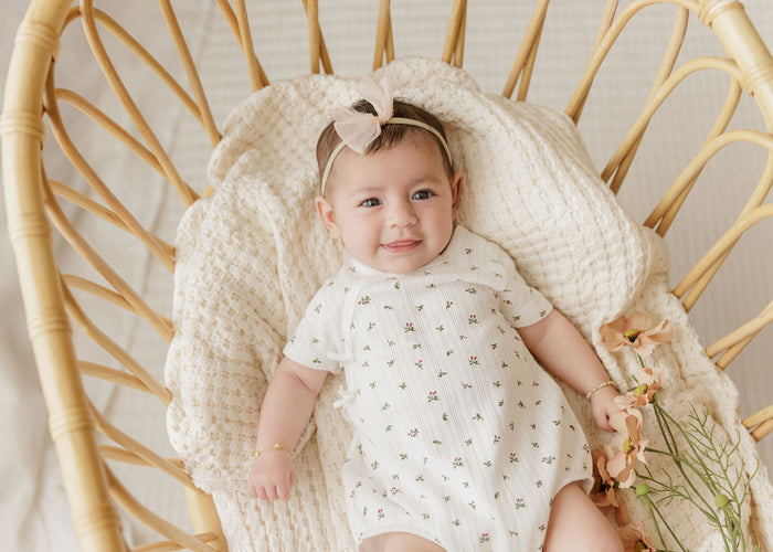Baby Girl Footie – Ivory Pink – Floral Pointelle