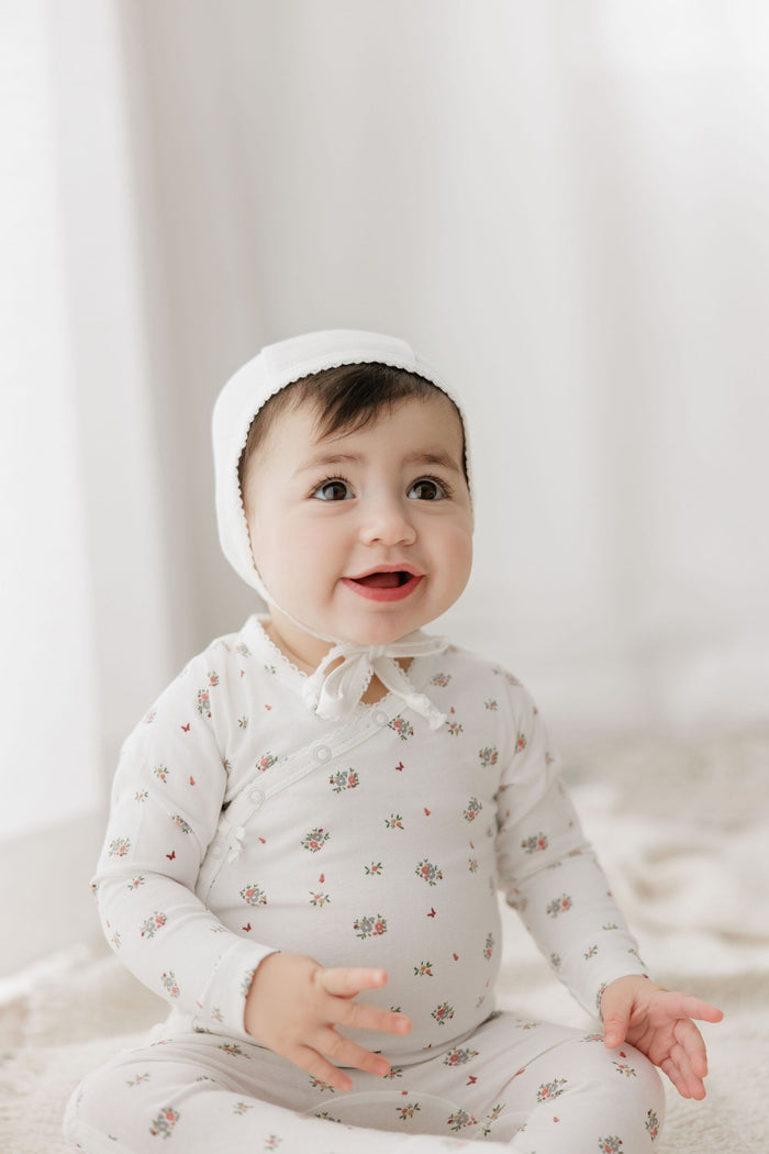 Baby Girl Footie – Ivory Pink – Floral Print