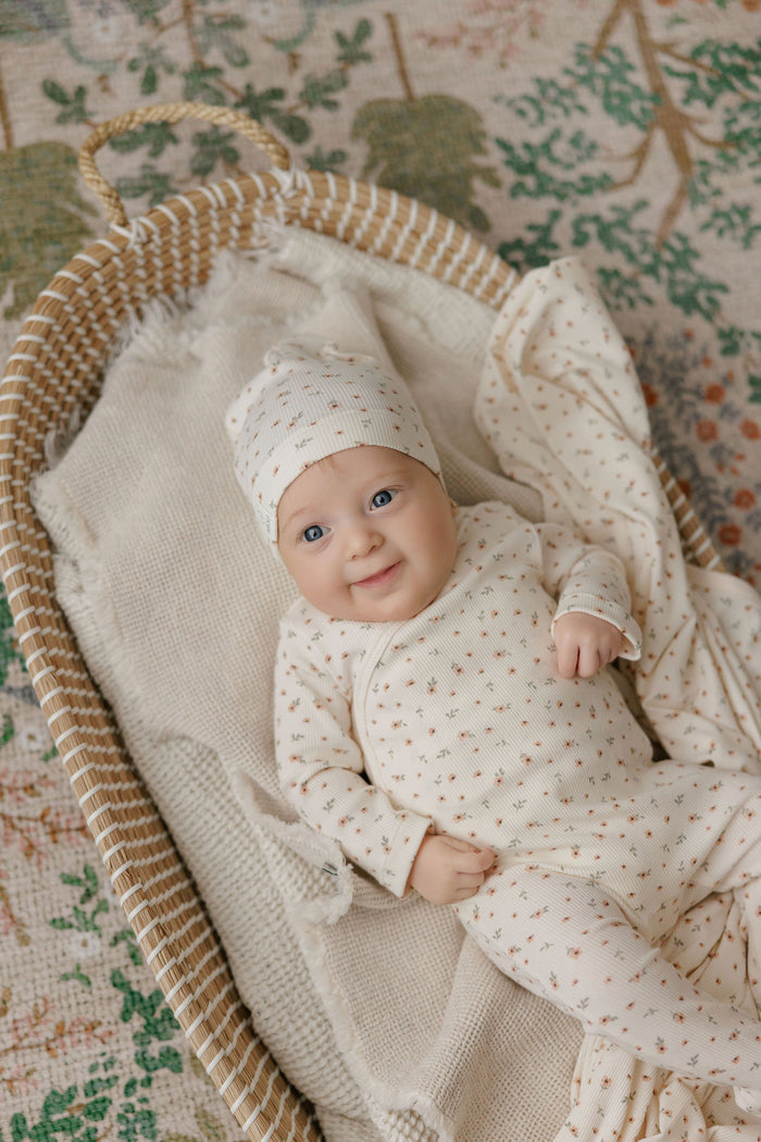 Baby Girl Footie – Ivory Pink – Floral Rib
