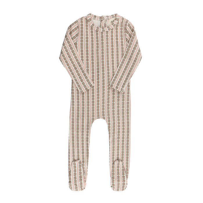 Baby Girl Footie – Ivory Pink – Linear Leaf